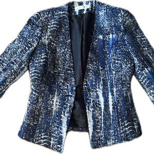 Elegant Blue and White Textured Blazer
